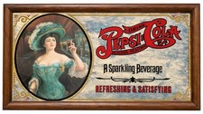 Vintage Pepsi Cola Gibson Girl 5¢ Advertising Mirror Sign Wood Frame 16x9 picture