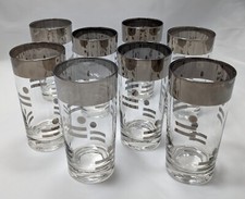 Mid-Century Modern Metalyte Silver Rimmed Geometric Highball Tumbler Set of 8 picture