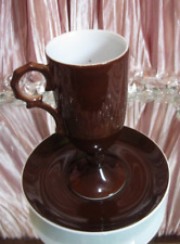 MINT Vintage demitasse/cappuccino Pedestal Cup with Saucer Brown and White picture