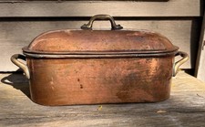 Vtg Hammered Copper Fish Kettle Poacher Planter 15” Farmhouse Cottage Rustic picture