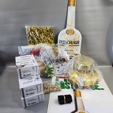 Vintage Goldschlager Collectible Holiday Party Kit 1997 Metal Sign Gold Flakes picture