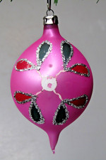 Vintage Glass Glittered Hot Pink DROP Christmas Ornament Fantasia Poland picture