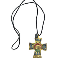 Terra Sancta Guild Usher Israel Cross Medallion Brass Vintage Pendant Necklace picture