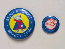 Cool Vintage 1960s-1970s Reddy Kilowatt Safety Club Pin & The Mighty Atom Pin picture