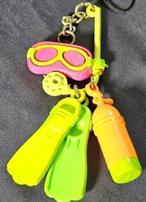 Vintage 1980s Neon Scuba Diving Keychain Retro Plastic Charms Mask Fins Tank picture