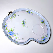 Vintage Hand Painted Snack Plate Tray Palette Forget Me Not Blue Floral picture