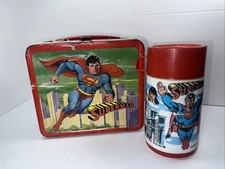 Vintage SUPERMAN Metal LUNCHBOX THERMOS 1978 Aladdin Lunch Box picture