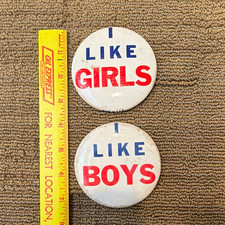 Vintage 1960s Pinback Button Pair
