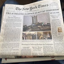 2015 DECEMBER 5 NEW YORK TIMES - FBI IS TREATING RAMPAGE AS ACT OF TERRORISM picture