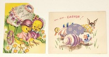 Vintage 1940s Easter Cards Lot of 2 Chickens Eggs USED picture