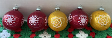 5 Vtg Gold & Red Atomic & Starburst Stencil Vintage Glass Christmas Ornaments picture