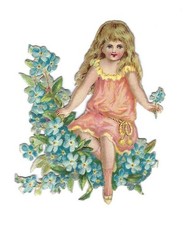1888 Chromo decoupis, Victorian Flower Fairy PINK, Antique Die-Cut Scrap, 2.5