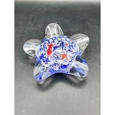 Vtg Art Glass Starfish Paperweight Blue White Swirl Squid Fish Beach Millefiore picture