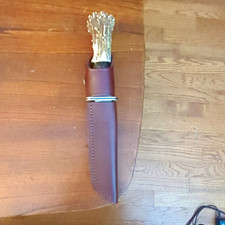 Buck 119 Hunting Knife 1977 Stag/Antler Handle, SS Clip Point, Sheath picture