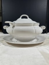 Vintage 4pc Loucarte (Portugal) White Soup Tureen W/ Serving Platter Lid & Ladle picture
