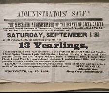 Historical Estate Auction 1860 Broadside Joel Caryl Worcester Ostego County NY picture