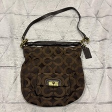 Coach Brown Signature Canvas Shoulder Bag Women's Medium Leather Trim picture