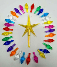 Vintage Ceramic Christmas Tree Bulbs, Aurora Yellow Star & 30 Med Twist Lights picture