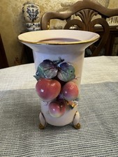 Vtg Geo Z. Lefton ~ Hand Painted Pink Vase w/Appied Fruit & Leaves Gold Accents picture