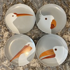 FITZ AND FLOYD Gray Birds of a Feather Salad Bread 7.25” Plates Set of 4 picture
