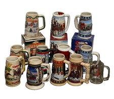 Lot 12 Vintage Budweiser Holiday Glasses, Steins, 3 Boxed, 1 Promotional, 1 Mug picture