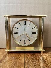 Vintage BULOVA Brass ’Grand Prix’ Quartz Mantle Desk Clock with Engraving Plate picture