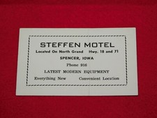 VINTAGE BUSINESS CARD STEFFEN MOTEL SPENCER IOWA picture