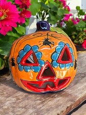 Talavera Mexican Pottery Jack-O’-Lantern - 7.5x5 Inch Hand-Painted Pumpkin Décor picture