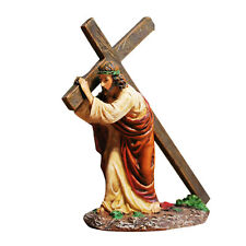 Resin Statue Jesus Cross Crucifix Figurine Holy Catholic Sculpture Tabletop picture
