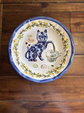 3-Anthropolgie Nathalie Lete Charmante Blue Cat Tea Pot Ceramic Dinner Plate 10