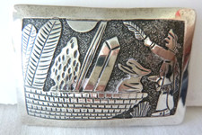Navajo Elaine Becenti Corn Dancer Storyteller Belt Buckle 925 Sterling Silver picture