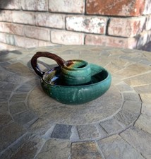 Vintage Handmade Ceramic Candle Holder Wabi Sabi Naive Folk Art Signed picture