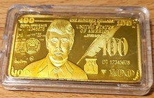 DONALD TRUMP 24K GOLD PLATED $100 BULLION BAR COLLECTABLE  in PROTECTIVE CASE picture