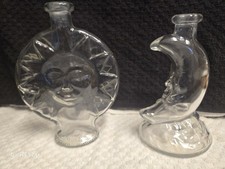 Vintage Clear Glass Sun & Moon Figural Bottles Celestial Decor Set of 2 picture
