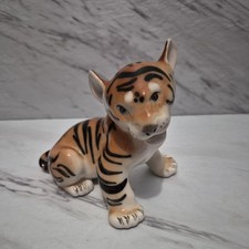 LFZ Lomonosov Vintage Porcelain Tiger Figurine USSR Baby Tiger Sitting 5-5 Inch picture