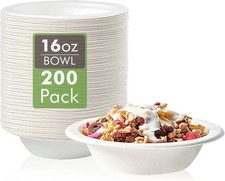 200 Pack 16 OZ Compostable Paper Bowls, Bagasse Bowls，White picture