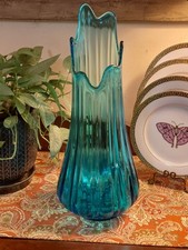 Vintage MCM LE Smith Peacock Blue Swung Vase, 17