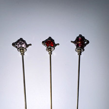 Lot of 3 Collectible Metal Hatpins with Decorative Red Rhinestone Tops picture