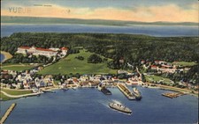 Grand Hotel Mackinac Island MI Harbor Ships Aerial vintage postcard d73 picture