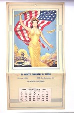Vintage 1944 WWII El Monte Cleaners Calendar On to Victory America Patriotic Art picture
