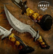 1-Of-A-Kind Hand Made Impact Cutlery Custom Damascus Bowie Knife Crown Antler picture