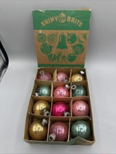 Small VTG Shiny Brite Box 12 Vintage Mercury Glass Christmas Ornaments USA picture