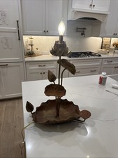 rare Vintage 1960s Feldman Lighting Co.Solid Brass Lotus Flower & Lily Pad  Lamp picture