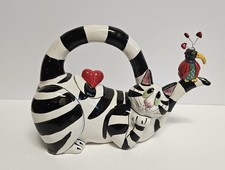 Blue Sky SWAK Lynda Corneille Clancy Cat Teapot Zebra Stripe bird signed picture