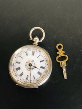 Antique 1881 Swiss Ladies Silver Pocket Watch+KEY picture