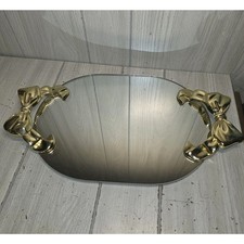 Vtg Oval Mirrored Vanity Tray Gold Ribbon Bow Coquette Victorian French Heritage picture