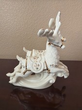 Lenox Dash Away All Comet & Cupid Reindeer Figurine 24K Gold Retired REPAIRED picture
