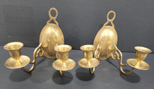 Vintage Brass Wall Sconces Pair Colonial Style Two Light Candle Holders Decor picture