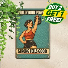 Strong Is The New Pretty Motivational Fitness Workout Metal Tin Sign picture