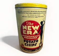 Vintage c1955 New Era Potato Chips Tin Nicolay Dancey Detroit Advertising 1 Lb picture